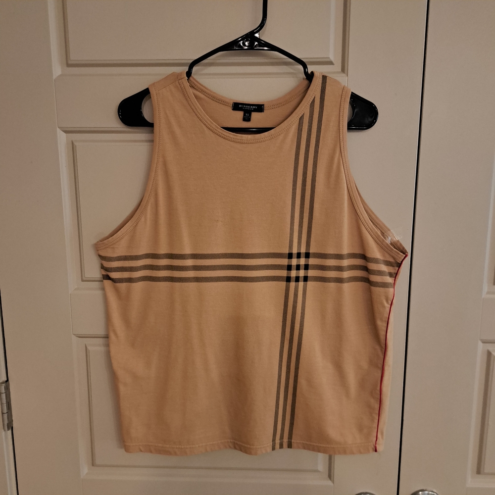Burberry Mens Tan Tank Top with Dark Stripe Detail